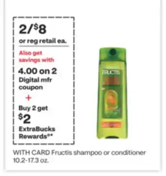 CVS Garnier Fructis shampoo or conditioner 10.2-17.3 oz offer