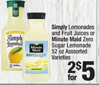 Super King Markets Simply Lemonades and Fruit Juices or Minute Maid Zero Sugar Lemonade offer