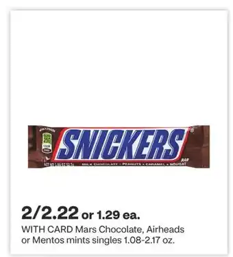 CVS Mars Chocolate, Airheads or Mentos mints singles 1.08-2.17 oz offer
