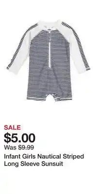 TJ Maxx Infant Girls Nautical Striped Long Sleeve Sunsuit offer