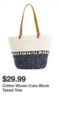 TJ Maxx Cotton Woven Color Block Tassel Tote offer