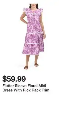 TJ Maxx Flutter Sleeve Floral Midi Dress With Rick Rack Trim offer