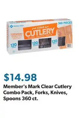 Sam's Club Member's Mark Clear Cutlery Combo Pack, Forks, Knives, Spoons 360 ct offer