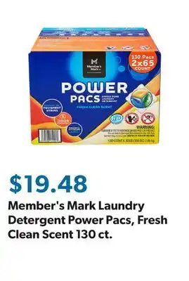 Sam's Club Member's Mark Laundry Detergent Power Pacs, Fresh Clean Scent 130 ct offer