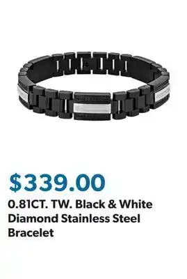 Sam's Club 0.81CT. TW. Black & White Diamond Stainless Steel Bracelet offer