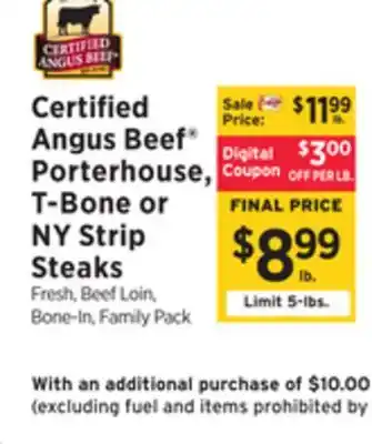 ShopRite Porterhouse, T-Bone or NY Strip Steaks offer