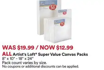 Michaels ALL Artist's loft Super Value Canvas packs offer
