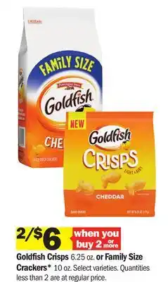 Meijer Goldfish Crisps 6.25 oz. or Family Size Crackers* 10 oz offer