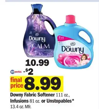 Meijer Downy Fabric Softener 111 oz., Infusions 81 oz. or Unstopables offer