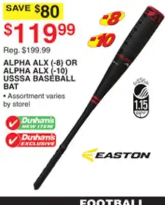 Dunham's Sports EASTON ALPHA ALX (-8) OR ALPHA ALX (-10) USSSA BASEBALL BAT offer