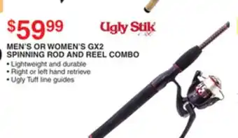 Dunham's Sports UGLY STICK MEN'S OR WOMEN'S GX2 SPINNING ROD AND REEL COMBO offer