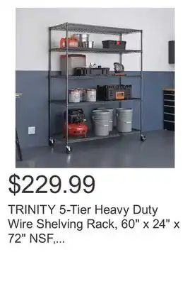Costco TRINITY 5-Tier Heavy Duty Wire Shelving Rack, 60 x 24 x 72 NSF, Includes Wheels offer