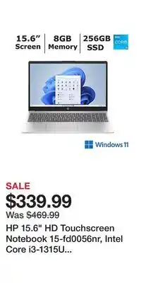 BJ’s HP 15.6 HD Touchscreen Notebook 15-fd0056nr, Intel Core i3-1315U 1.2GHz, 8GB RAM, 256GB PCIe SSD, Windows 11 Home offer