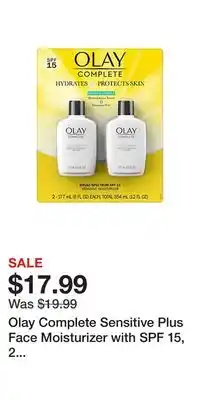 BJ’s Olay Complete Sensitive Plus Face Moisturizer with SPF 15, 2 pk./6.0 oz offer
