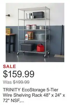 Costco TRINITY EcoStorage 5-Tier Wire Shelving Rack 48 x 24 x 72 NSF, Includes Wheels, Chrome offer