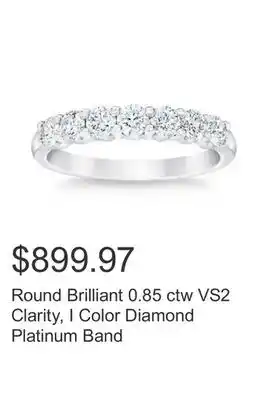 Costco Round Brilliant 0.85 ctw VS2 Clarity, I Color Diamond Platinum Band offer