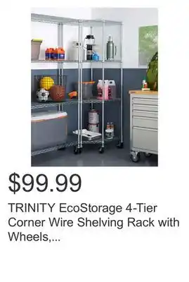 TRINITY EcoStorage 4-Tier Corner Wire Shelving Rack with Wheels, 18 D, NSF, Chrome Color