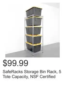 Costco SafeRacks Storage Bin Rack, 5 Tote Capacity, NSF Certified offer