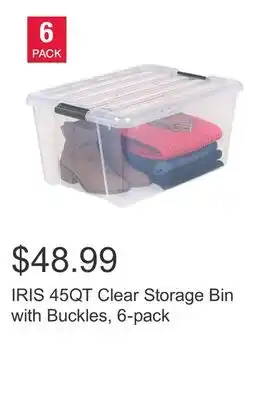 Costco IRIS 45QT Clear Storage Bin with Buckles, 6-pack offer