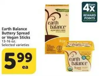 Albertsons Earth Balance Buttery Spread or Vegan Sticks 13-16 oz. Selected varieties offer
