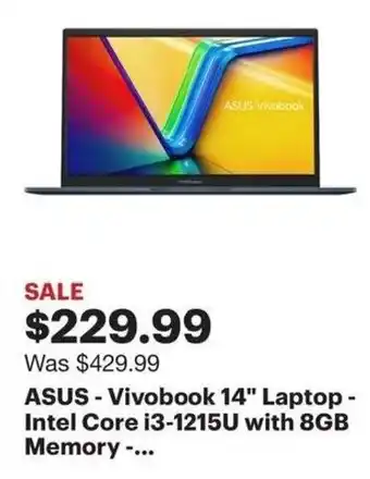 Best Buy ASUS - Vivobook 14" Laptop - Intel Core i3-1215U with 8GB Memory offer