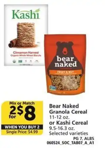 Albertsons Bear Naked Granola Cereal offer