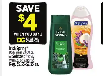 Dollar General Irish Spring Body Wash 20-30 oz. or Softsoap Body Wash 20 oz offer