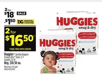 Dollar General Huggies Jumbo Diapers offer