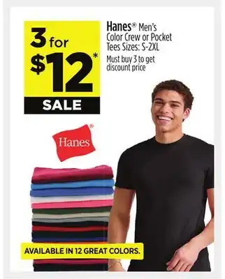 Dollar General Hanes Men's Color Crew or Pocket Tees offer