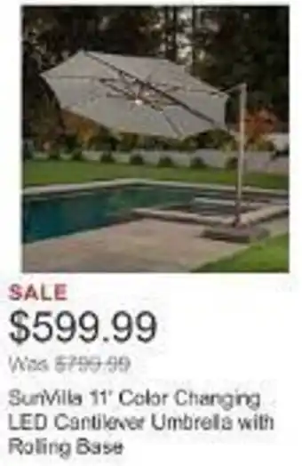 Costco SunVilla 11' Color Changing LED Cantilever Umbrella with Rolling Base offer
