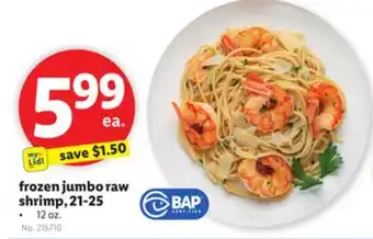 Lidl frozen jumbo raw shrimp, 21-25 offer