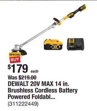 The Home Depot DEWALT 20V MAX 14 in. Brushless Cordless Battery Powered Foldable String Trimmer Kit with (1) 5 Ah Battery & Charger offer