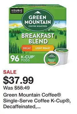 Office Depot Green Mountain Coffee Single-Serve Coffee K-Cup , Decaffeinated, Breakfast Blend, Carton Of 96, 4 x 24 Per Box offer