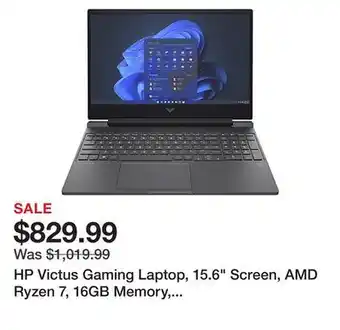 Office Depot HP Victus Gaming Laptop, 15.6 Screen, AMD Ryzen 7, 16GB Memory, 512GB Solid State Drive, Windows 11, AMD Radeon RX 6500M Grap offer