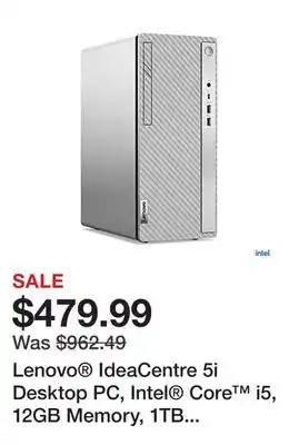 Office Depot Lenovo IdeaCentre 5i Desktop PC, Intel Core i5, 12GB Memory, 1TB Hard Drive/256GB Solid State Drive, Windows 11 offer