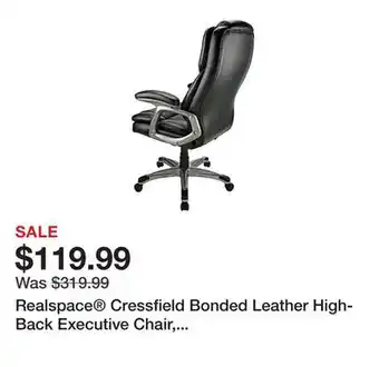 Office Depot Realspace Cressfield Bonded Leather High-Back Executive Chair, Black/Silver, BIFMA Compliant offer