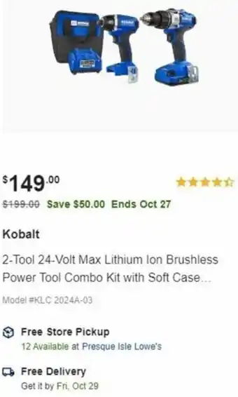 Lowe's 2-Tool 24-Volt Max Lithium Ion Brushless Power Tool Combo Kit With Soft Case offer