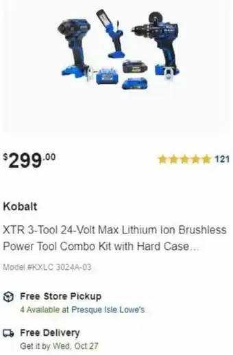 Lowe's XTR 3-Tool 24-Volt Max Lithium Ion Brusless Power Tool Combo Kit offer