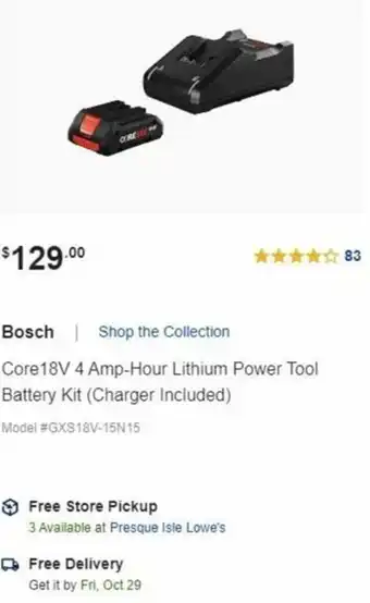Lowe's Bosch Core 18V 4 Amp-Hour Lithium Power Tool Battery Kit offer