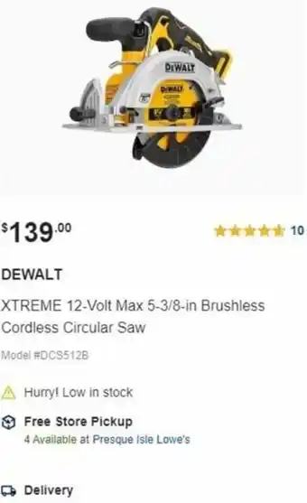 Lowe's Xtreme 12-Volt Max 5-3/8-In Brushless Cordless Circular Saw offer