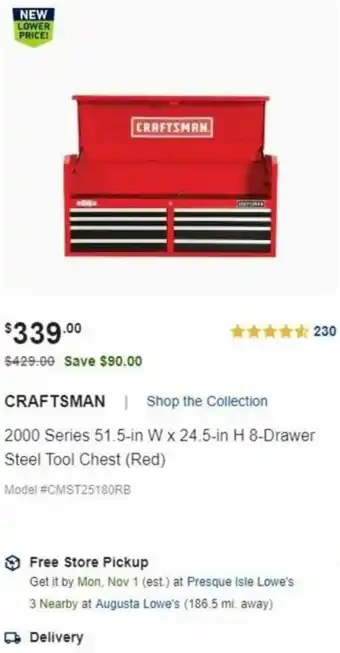 Lowe's 2000 Series 51 5-In W x 24.5 In H 8 Drawer Steel Tool Chest offer