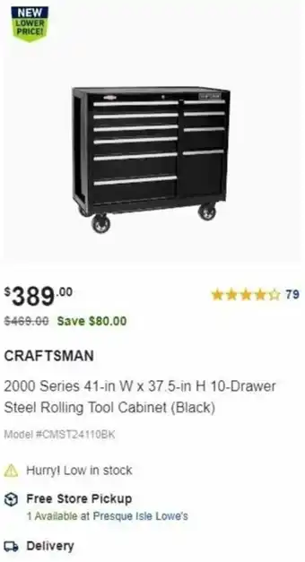 Lowe's 2000 Series 41-In W x 37.5-In H 10-Drawer Steel Rolling Tool Cabinet offer