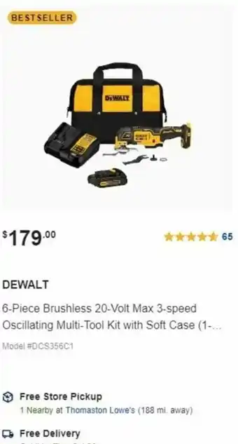 Lowe's Dewalt 6-Piece Brushless 20-Volt Max 3-Speed Oscillating Multi-Tool Kit offer