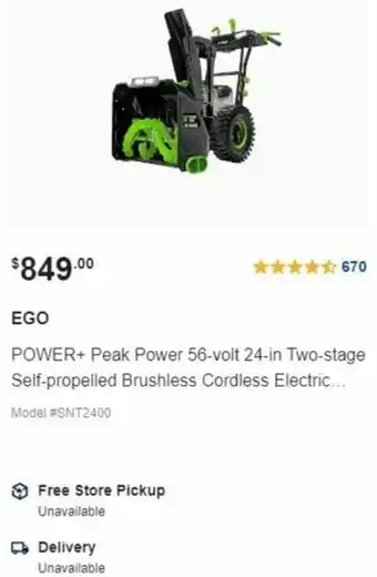 Lowe's Power+Peak Power 56-Volt 24-In Two Stage Self-Propelled Brushless Cordless offer