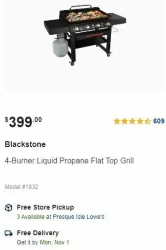 Lowe's 4-Burner Liquid Propane Flat Top Grill offer