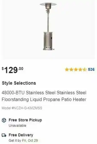 Lowe's Style Selections 48000-BTU Stainless Steel Stainless Steel Floorstanding Liquid Propane Patio Heater offer