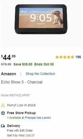 Lowe's Amazon Echo Show 5-Charcoal offer