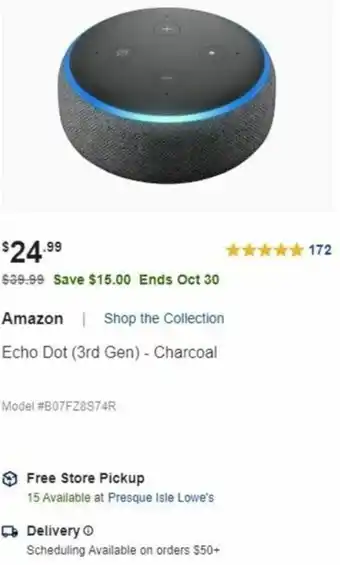 Lowe's Amazon Echo Dot (3rd Gen)-Charcoal offer