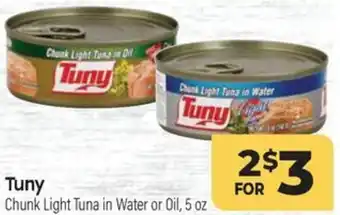 Tony's Finer Food Tuny Chunk Light Tuna in Water or Oil, 5 oz offer
