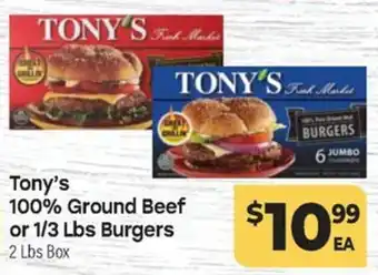 Tony's Finer Food Tony's 100% Ground Beef or 1/3 Lbs Burgers offer